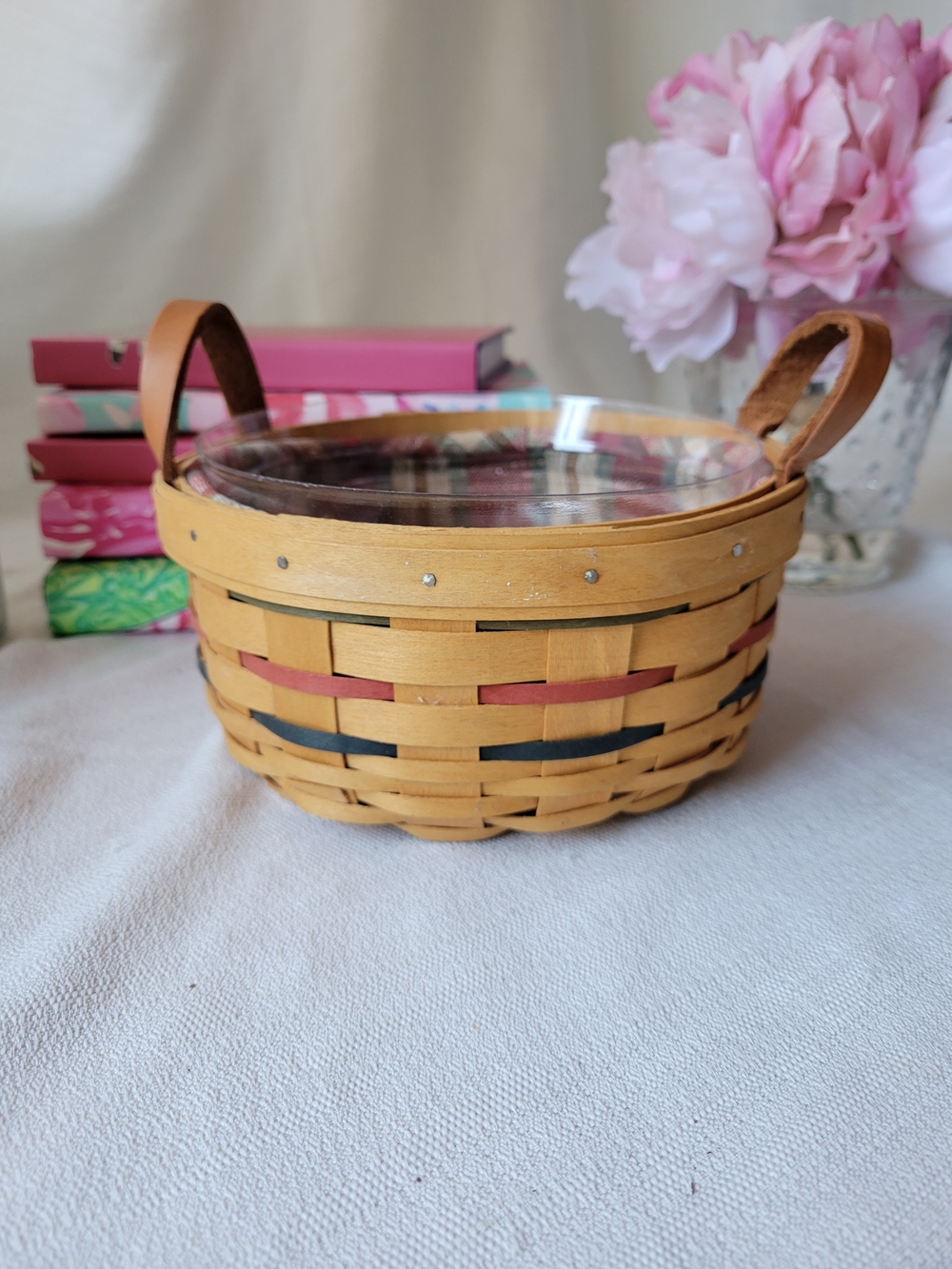 Longaberger Vintage Button Basket with Cloth Liner & 2 Plastic Inserts